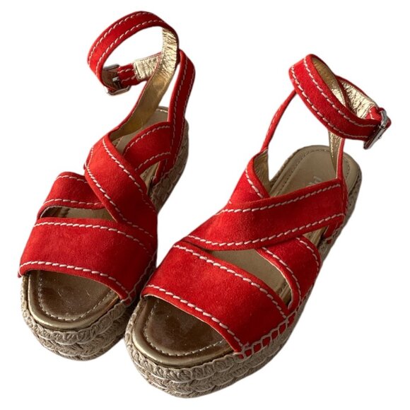 Authenic PRADA Dark Orange Suede Espadrilles size 38.5 - Picture 1 of 8